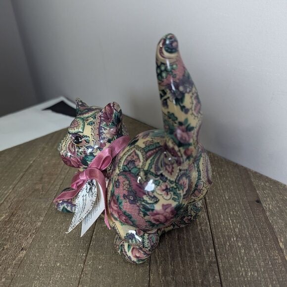 Joan Baker Designs Porcelain Patchworks Cat Pink and Green Sculpture Art Piece - Picture 3 of 9